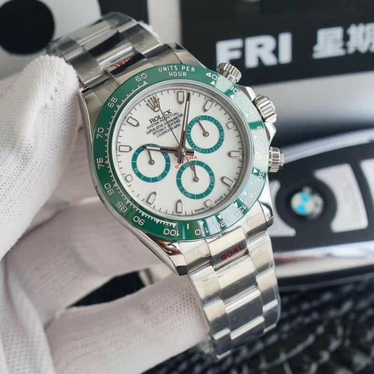 ROLEX Ceramic COSMOGRAPH Daytona Automatic Panda Green Chronograph White Dial Watch With Stainless Steel Strap Men's Watch RLX-B116500GC