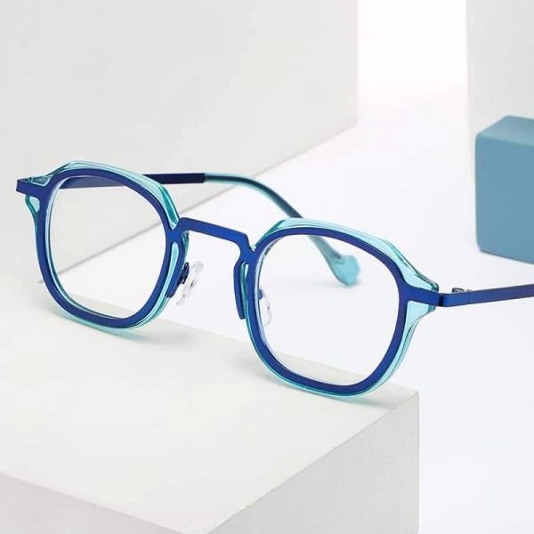 Gucci Branded Transparent Glass Round Frame Sunglasses For Woman Or Girl GU-804 With Metal Blue Frame & Blue Stick- Best Gift Sunglass