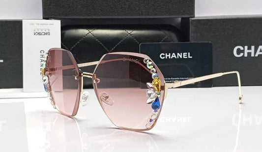 Chanel Fashionable And Elegant Anti Ultraviolet Round Face Slim Rhinestone Sunglasses In Coke Brown Lens Versatile Sunglasses for Women's or Girls - Diamond inlaid Korean Sunglass CHA-7812