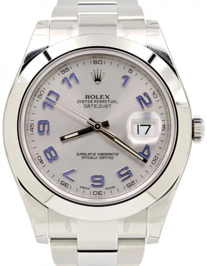 Rolex Oyster Datejust Blue Arabic Silver Stainless Steel Strap Watch For Men's With date Watch- Classy Watch For Formal Look_116300-GAO