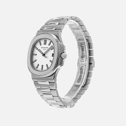 Patek Philippe Nautilus Mad Watch Quartz Movement Silver Dial Silver Strap Dated Watch For Men's-Best Men's Collection PK-179453