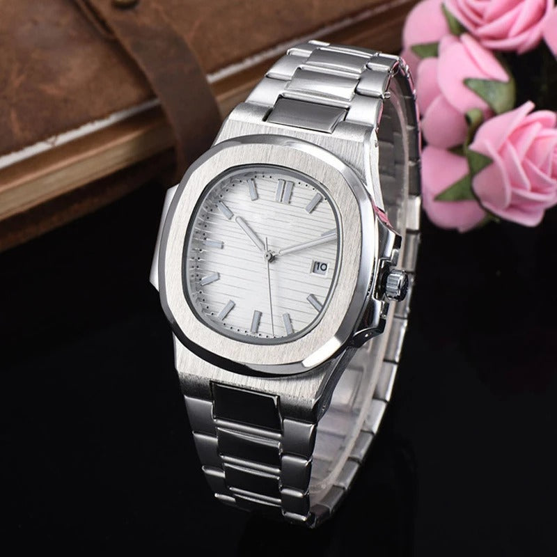 Patek Philippe Nautilus Mad Watch Quartz Movement Silver Dial Silver S ...