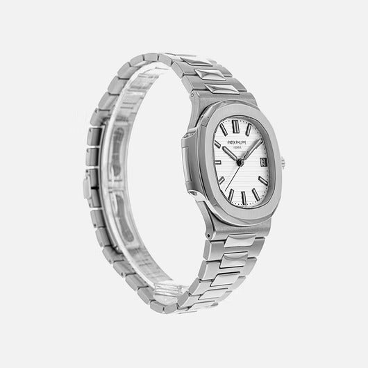 Patek Philippe Nautilus Mad Watch Quartz Movement Silver Dial Silver Strap Dated Watch For Men's-Best Men's Collection PK-179453