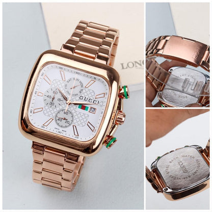 Gucci Chronograph Rose Gold Color Strap Men's Watch For Man White Dial Date Gift Watch GC-6892