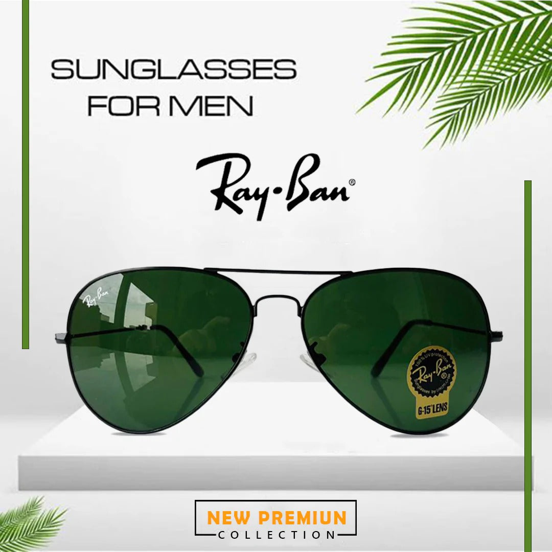 Rayban Stylish Green Glass Men's And Women's Sunglass Heavy Quality Black Color Stick RB-3470