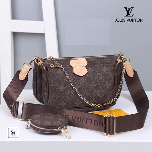 LOUIS VUITTON Cross Body Handbag In Stunning Brown In Checks Pattern Brown Color Women's Or Girls Bag Along with sling- Stylist Daily Use Bag LV-2872