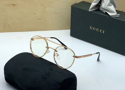 Gucci Transparent lens Sunglass for Man Woman's or Girl GU-20111 Golden Stick Frame Gift Sunglass