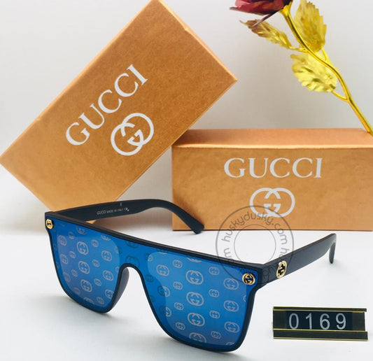 Gucci Branded Blue Color Design Glass Men's Women's Sunglass for Man Woman or Girl GU-144 Black Stick Gift Sunglass