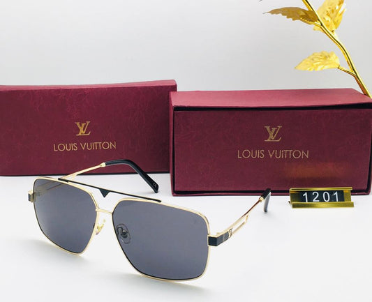 LVT Branded Black Glass Men's and Women's Sunglass for Man and Woman or Girls LV-1201 Gold And Black Frame Unisex Gift Sunglass