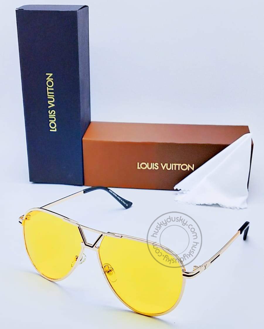 Louis Vuitton Branded Yellow Glass Men's and Women's Sunglass for Man and Woman or Girls LV-131 Gold And Black Frame Unisex Gift Sunglass