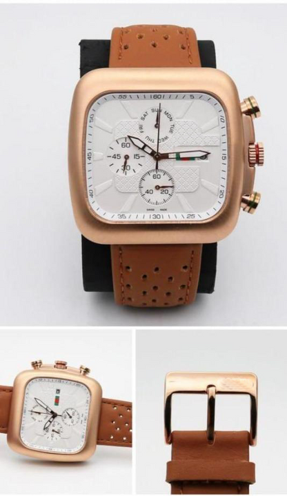 Gucci Chronograph Brown Leather Strap Men's Watch for Man GC Wt 01 White Dial Day and Date Gift Watch