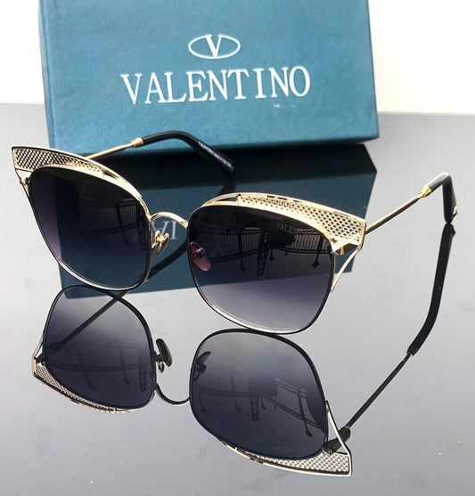 Valentino Double Shade Black Color Glass Women's Sunglass for Woman or Girl VT-01 Gold Crown Frame Black Stick Gift Sunglass