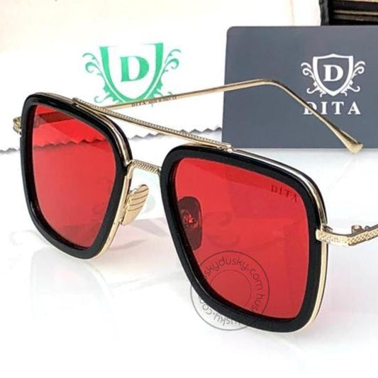 New DITA Red Color Glass Women's Sunglass for Woman or Girl DT-01 Black Frame Gold Stick Gift Sunglass