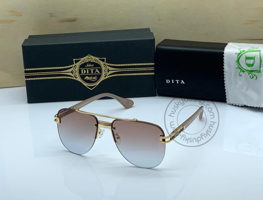 DITA Double Shade Brown&Blue Color Glass Man's Women's Sunglass for Man Woman or Girl DT-12 Gold Frame Brown Stick Gift Sunglass