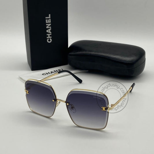 Chanel Branded Dark blue Shade color Glass Women's Sunglass For Woman or Girl CHA-281 Gold And Black Stick Gift Sunglass