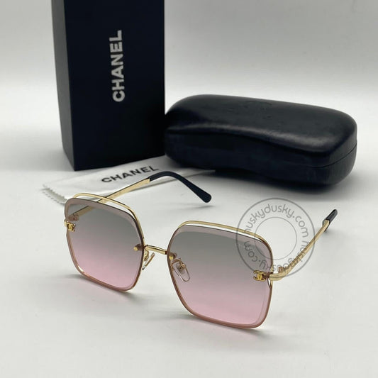 CH Branded Multi Color Grey&Pink Shade Glass Women's Sunglass For Woman or Girl CHA-282 Gold And Black Design Stick Gift Sunglass