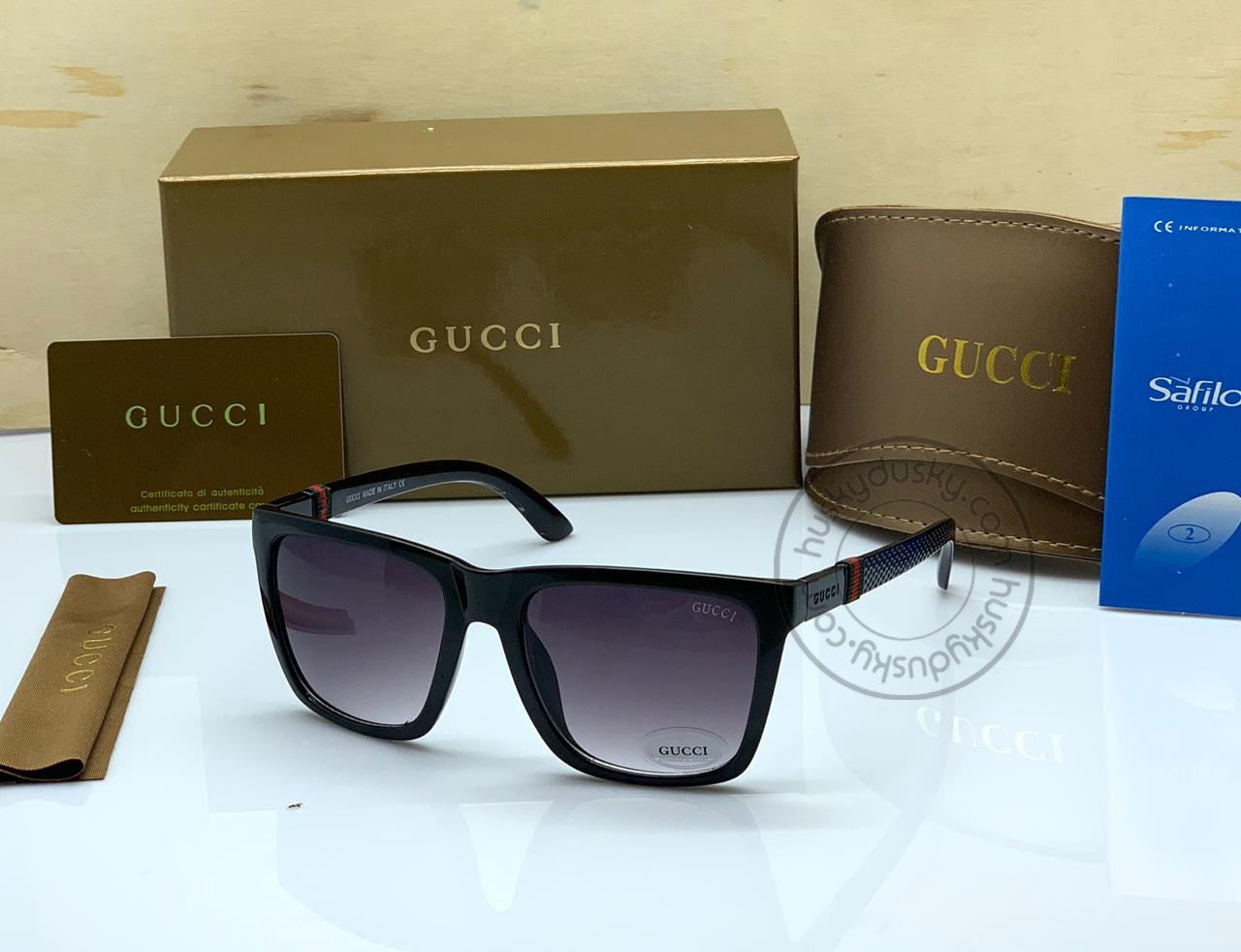 Gucci Branded Purple Shade Color Glass Men's Women's Sunglass for Man Woman or Girl GU-300 Black Stick Gift Sunglass