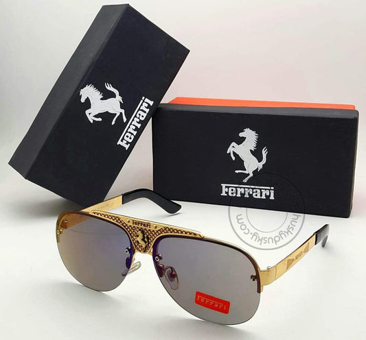 Ferrari Latest Design Grey Color Glass Men's Women's For Man Woman or Girl FRR-009 Golden Frame Sunglass