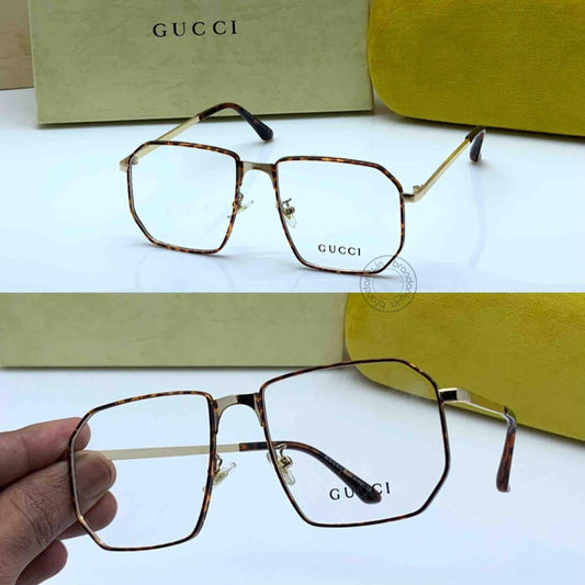 Gucci Branded Cheetah Color Frame Transparent Glass Men's Women's Sunglass for Man Woman or Girl GU-00165 Gold Stick Gift Sunglass