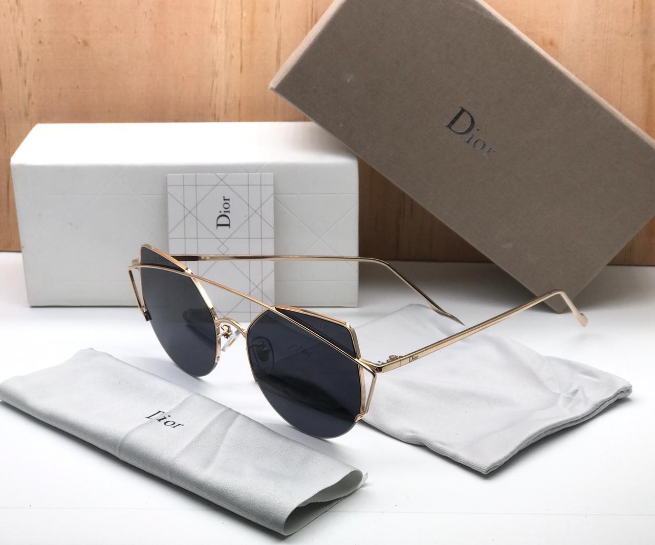Dior Black Color Glass Cat Eye Sunglasses For Woman Or Girl Dr-Ct-38 Gold Frame & Gold Stick Gift Sunglass_Dr-Ct-38