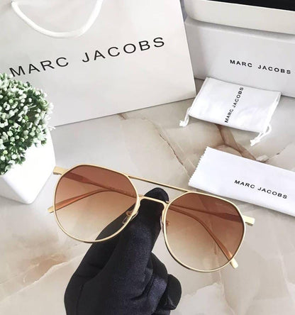 Marc Jacobs Brown Lens Sunglass Men's Women's Or Girl's Sunglass For Man MJ-09102 Circle Gold Frame Sunglasses for Men's Women's Or Girls Also- Best Stylist Sunglasses MJ-09102