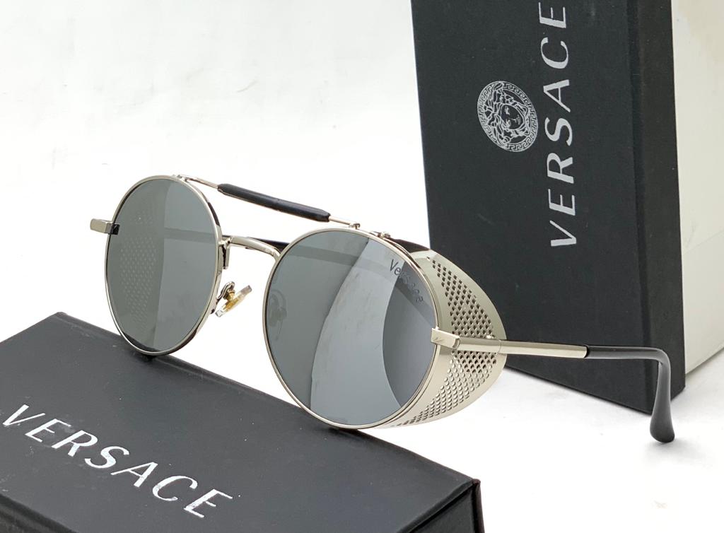 Versace Branded Silver Color Glass Men's Sunglass For Man Ver-570 Silver And Black  Stick Gift Sunglass