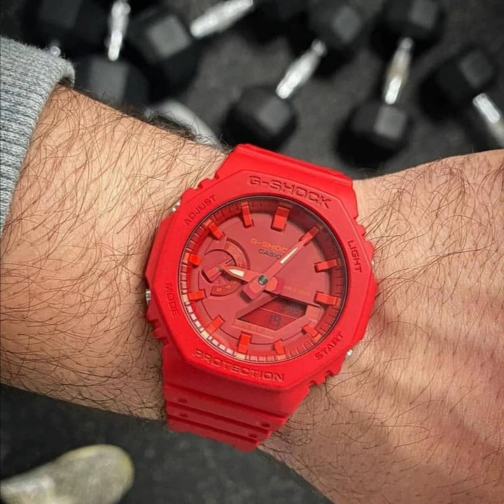 Casio G-Shock Chronograph Digital Red Color With Red Color Dial & Rubber Belt Men's Watch For Man With -Best Gift Watch G-SHOCK GA-2100