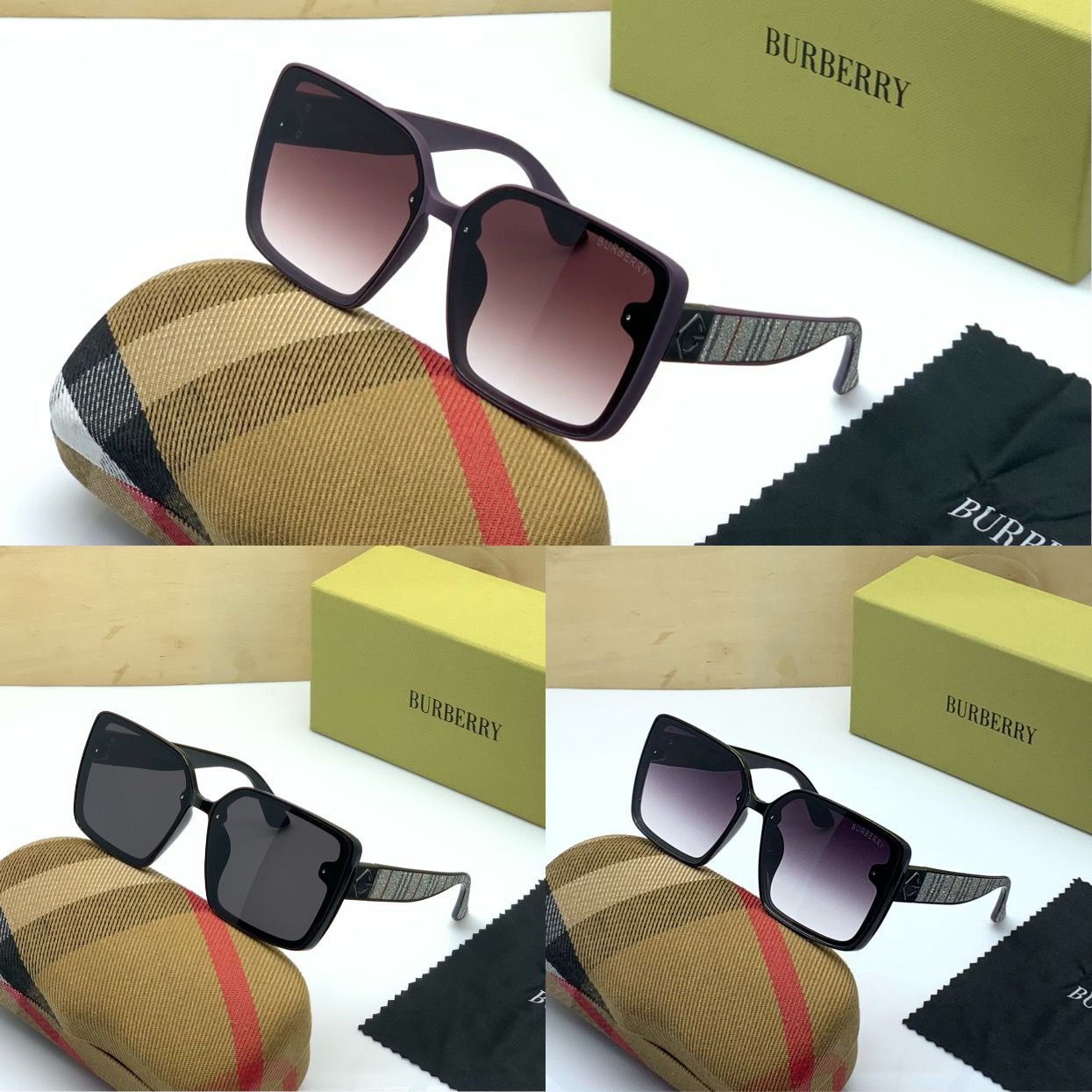 Burberry Branded Black Glass Men's And Women's Or Girls Sunglass BB-32 Square Black Bold Frame With Bold Stick Sunglass- Best Sun Protection Sunglasses