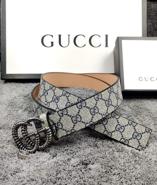 Gucci Grey Color Gucci Print Leather Formal Men's Women's Waist Belt For Man Woman Or Girl Formal Gucci Spring Design Buckle Gift Belt GC-GG-400