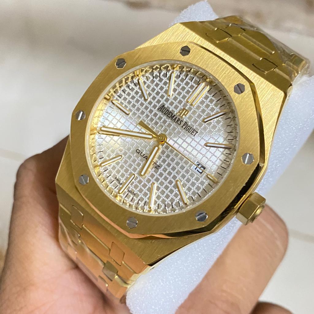 Aude mars Piguet Royal Oak Self-winding Extra-Thin In A Luscious New Plum Tone Dial New Arrival For Man With White crocodile Dial Design Gold Strap Watch AP-D005CR