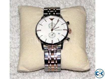 Emporio Armani Chronograph Silver and Gold tone Strap Date men's Watch For Men With White Dial AR1722 Gift Best watch