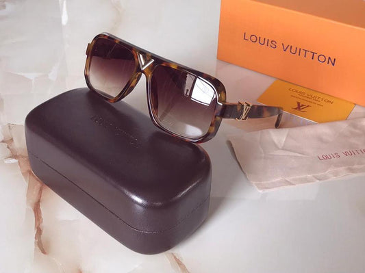 Louis Vuitton Branded Brown Glass Men's and Women's Sunglass LV-8410 Brown Big Bold Square Cheeta Frame Unisex Gift Sunglass-TIME TO PROTECT YOUR EYES AND LOOK DIFFERENT