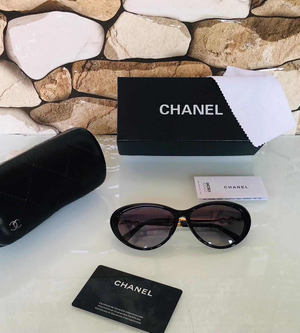 Chanel Black Colour Women's Sunglasses Full Black Frame Oval Shape Latest Design CHA-1011