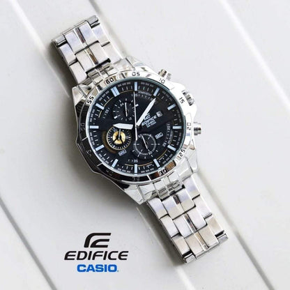 Casio Edifice Chronograph Black Dial Silver Strap Men's Watch-Best Gift EFR-556D-1AVUEF