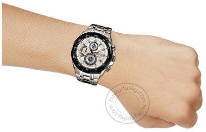 Casio Edifice Chronograph Black Dial Silver Strap Men's Watch EFR 539D 7AVUDF