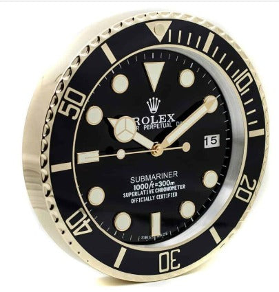 Rolex Wall Clock Quartz Analog Dated Design Metal Art Wall Clock Luminous Function Black Case & Black Dial Metal Home Decor Wall Clocks Inspired By Submariner II Dated Wall decording Clock- Classy Look Clock For Home D cor Wall RLX-WC-801