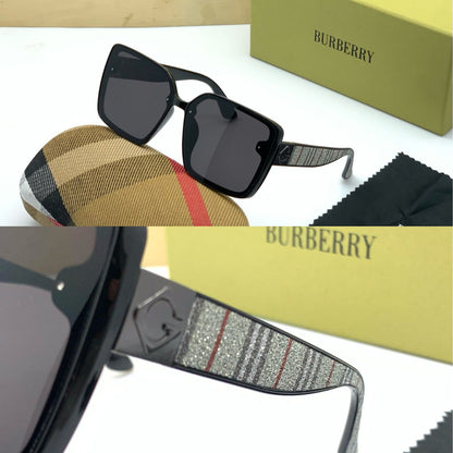 Burberry Branded Black Glass Men's And Women's Or Girls Sunglass BB-32 Square Black Bold Frame With Bold Stick Sunglass- Best Sun Protection Sunglasses