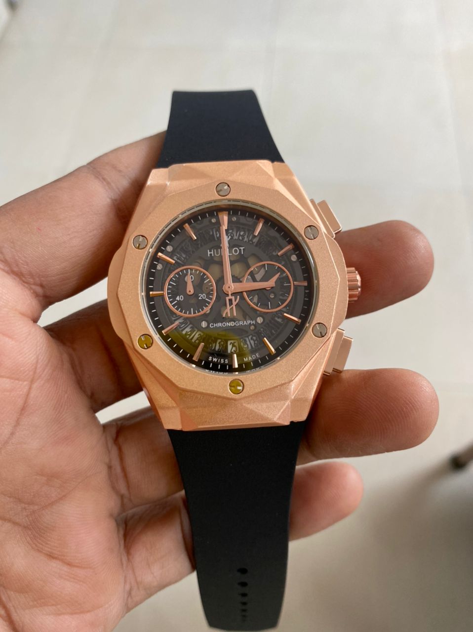 Hublot Icc Chronograph Men's Watch For Man Rose Gold With Black Rubber Belt Cricket Special Edition Big Bang Fusion HB-RED-ICC-127 _Best For Sport Person