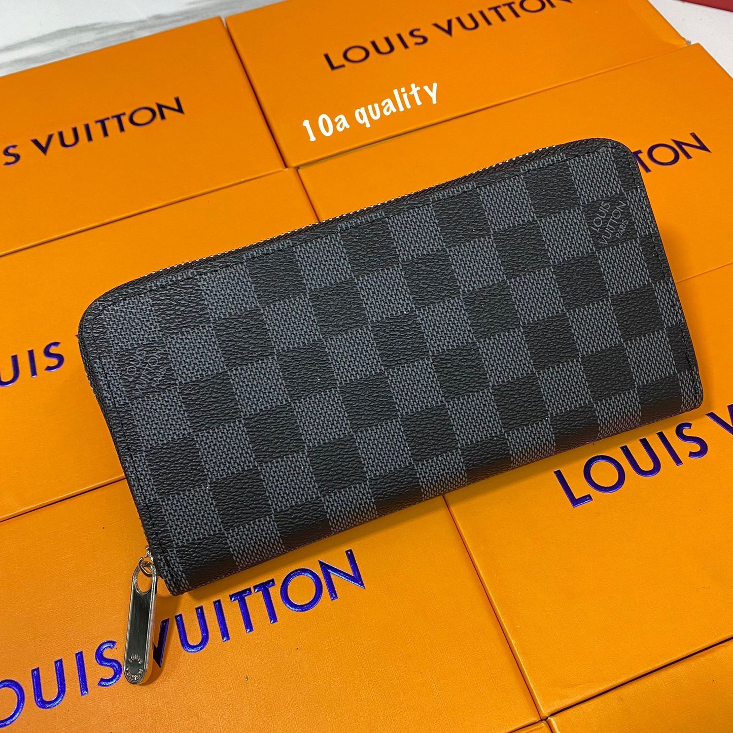 Louis Vuitton Premium Quality Women's Wallet Authentic Black and Blue Color And Checks Design With Brand Box Women's Or Girls Iconic Zip wallet - Classy Look And Best Quality Wallet LV-B06