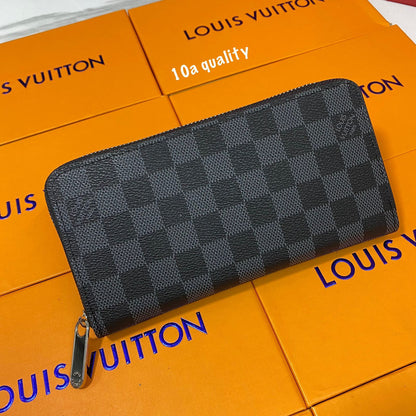 Louis Vuitton Premium Quality Women's Wallet Authentic Black and Blue Color And Checks Design With Brand Box Women's Or Girls Iconic Zip wallet - Classy Look And Best Quality Wallet LV-B06