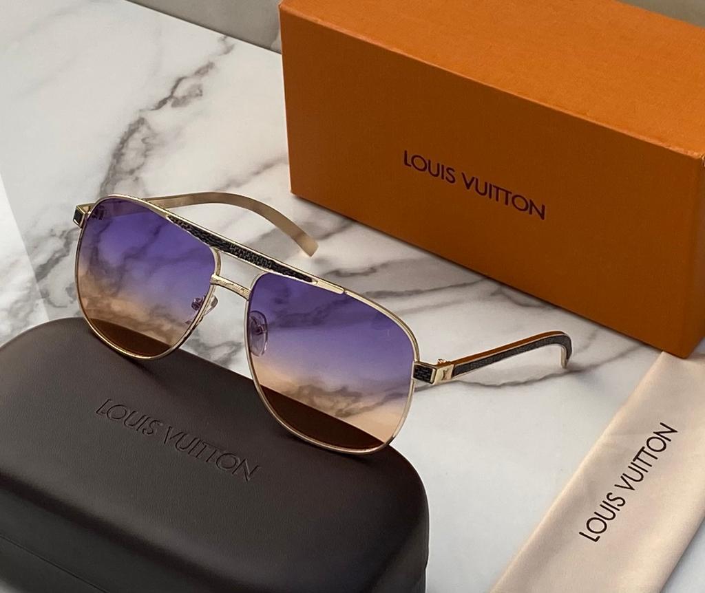 Louis Vuitton Branded Blue lenses Men's and Women's Sunglass All Metal Square Frame Unisex Gift Sunglass LV-S-02