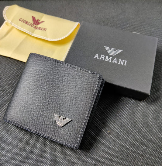 Armani Leather heavy quality full black plain latest design Wallet for men's AR-701