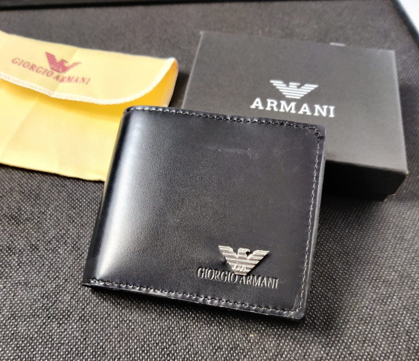 Armani Leather heavy quality full black plain latest design Wallet for men's AR-702