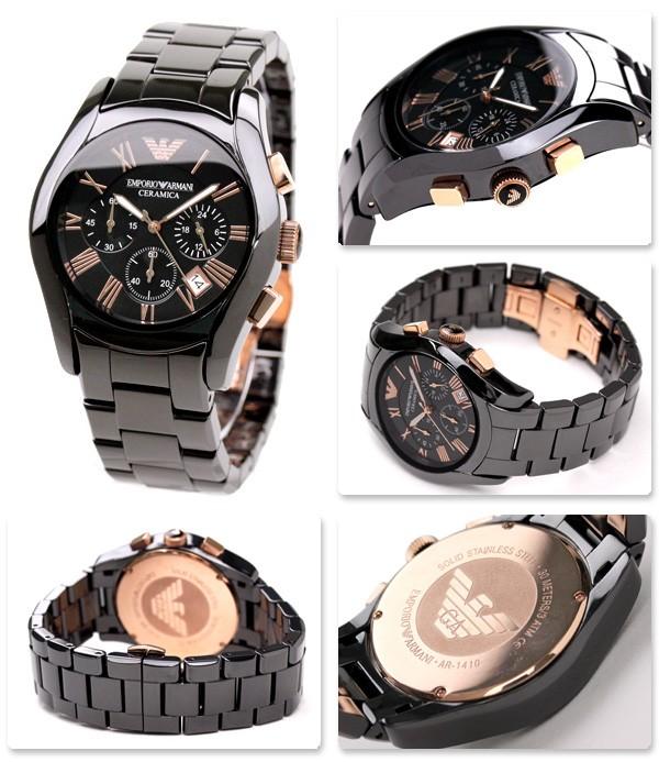 Emporio Armani Ceramic Chronograph Black Gold Dial Couple Watch For Couple-Best Gift AR1410+AR1411