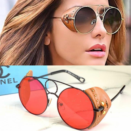 Chanel Red Color Glass Men's Women's Sunglass With Golden Frame For Men Women's Red Design Stick Gift Sunglass- Classy Look Sunglass CHA-99