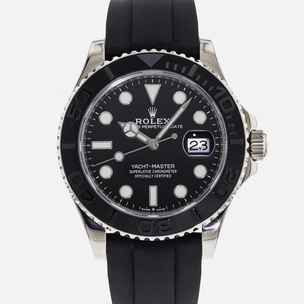 Rolex Yacht-Master Analog Black Dial Ceramic Bezel In Silver Color Oysterflex Silicon Bracelet Men's Watch For Man Rlx-M268656