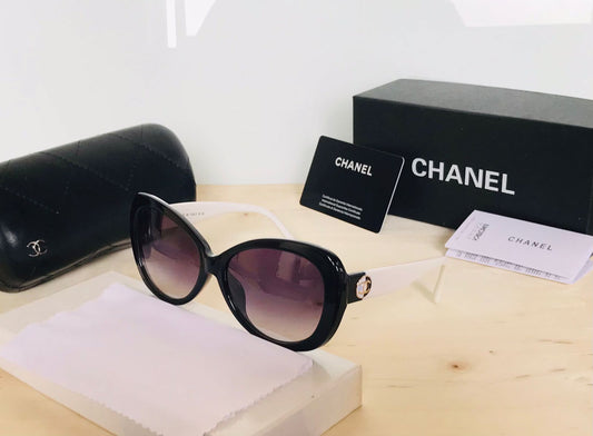 Chanel Oversize Black Color Frame Blue Transparent Sunglass Women's Sunglasses Full White Bold Stick Latest Design CHA-5372