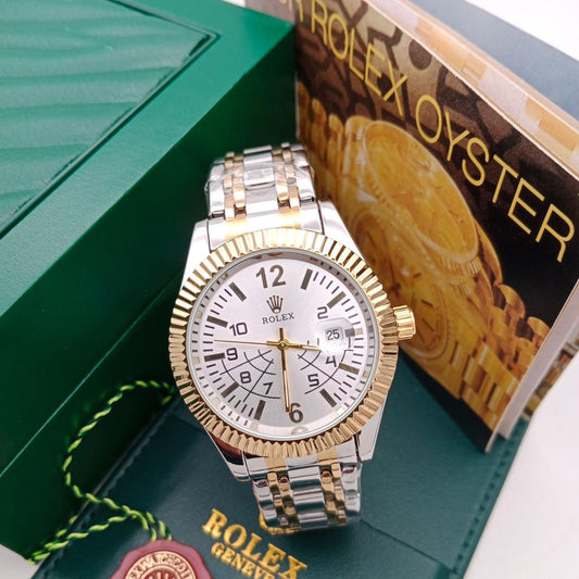 Rolex Analog Watch White Color Dial Stainless Steel With Multicolor Strap Dated Watch For Men's -Best For Stylist Look- RLX-326934