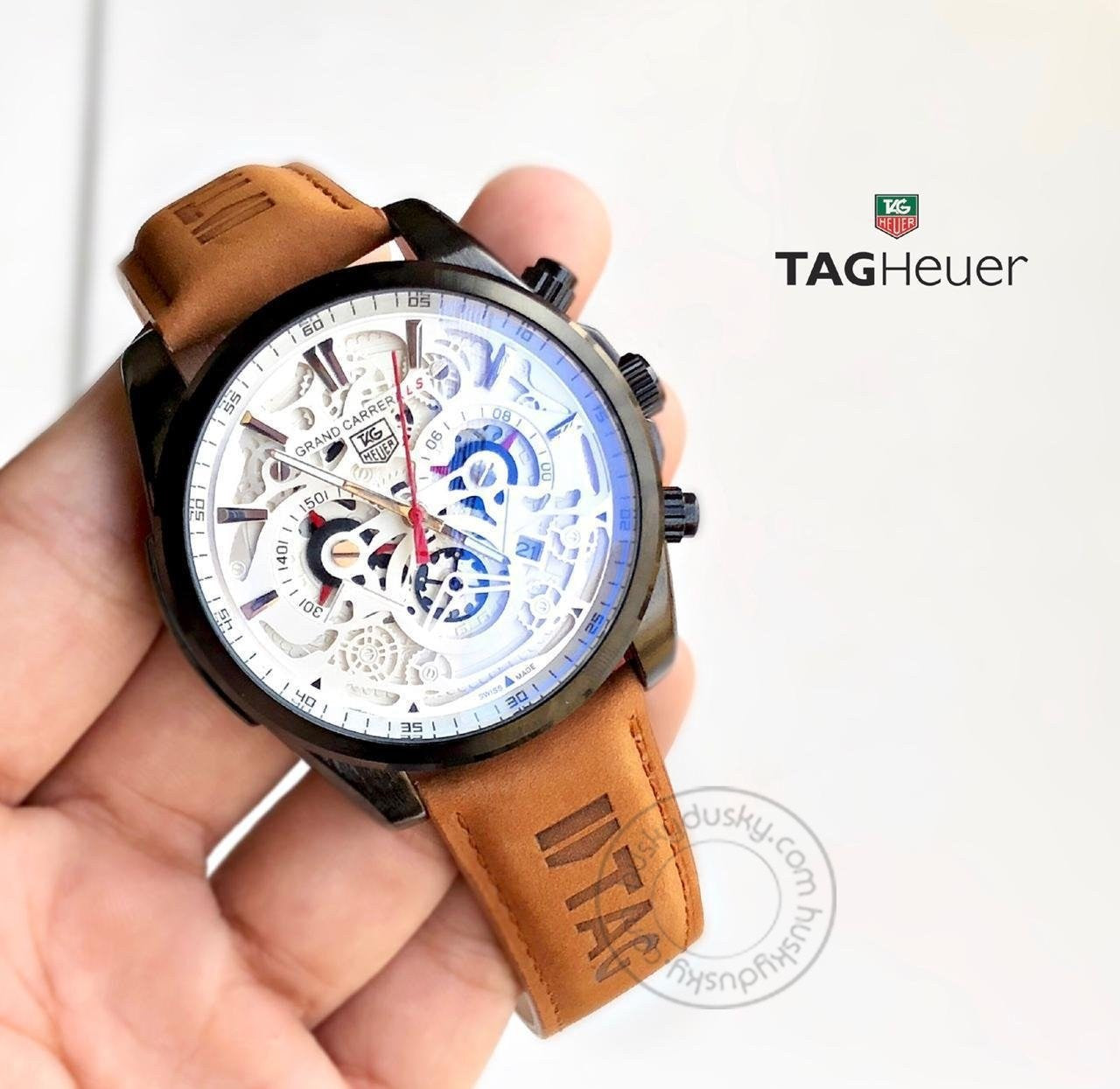 Tag Heuer CR7 Diagno Brown Tan Chronograph Multi Dial Leather Mens CAR2110-TAN Watch for Man - Gift