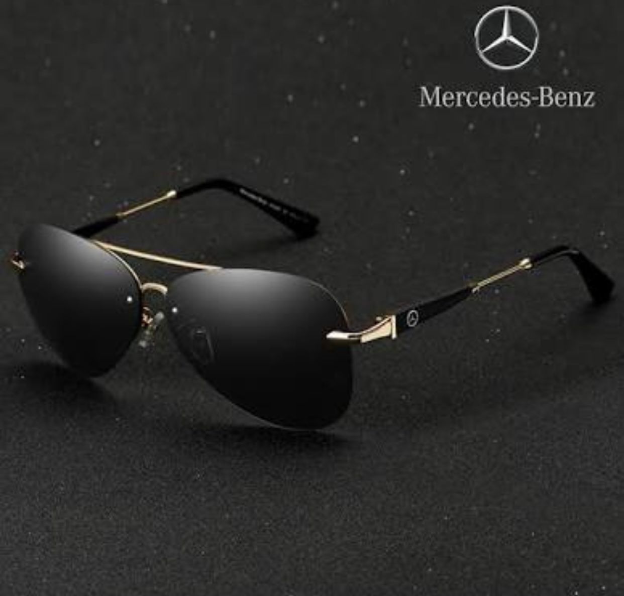 Mercedes Benz Men's And Women's Sunglasses Black Glass With Gold Case And Gold & Black Stick -Best Sunglasses For Causal Use MRDC-10